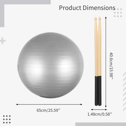 Cardio Drumming Equipment Set, Fitness Balance Ball with Pump & 3.2Oz Sticks, Aerobic Exercise Ball for Workouts, Stability, Pilates, Yoga, Pregnancy Gymnastics