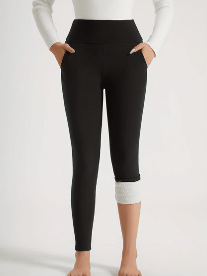 Women'S Winter Thermal Leggings with Cashmere, Thick Fleece Lined Pocket Patched, High Waist Tummy Control Pants Colanti