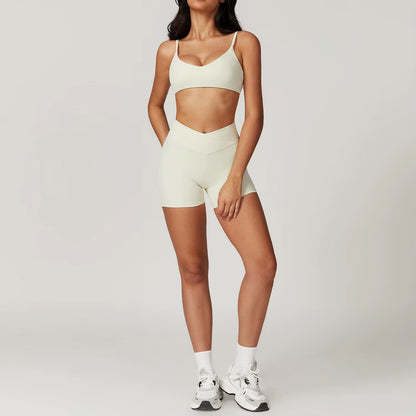Women'S 2PCS Gym Yoga Suit Tight Fitting Sports Set Workout Breathable T Shirts Bra Short Sleeve Crop Top Bell-Bottoms Leggings
