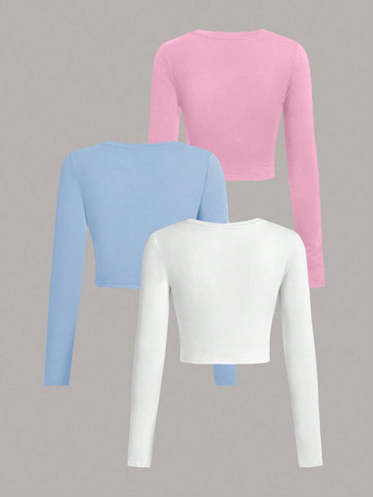 SHEIN Ezwear Multi-Pack Women Versatile Casual Simple Long Sleeve T-Shirt Valentine Day
