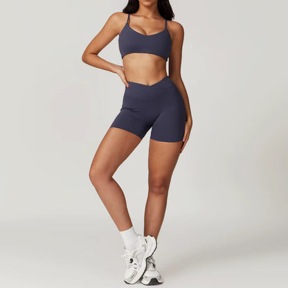 Women'S 2PCS Gym Yoga Suit Tight Fitting Sports Set Workout Breathable T Shirts Bra Short Sleeve Crop Top Bell-Bottoms Leggings