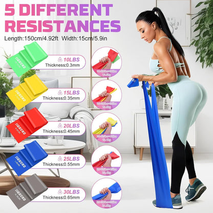Resistance Bands 5 Pcs Exercise Bands Latex-Free Elastic Stretch Bands For