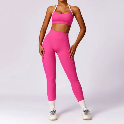 2 Pieces Women Tracksuit Yoga Set Workout Sportswear Gym Clothing Fitness Long Sleeve Crop Top High Waist Leggings Sports Suits
