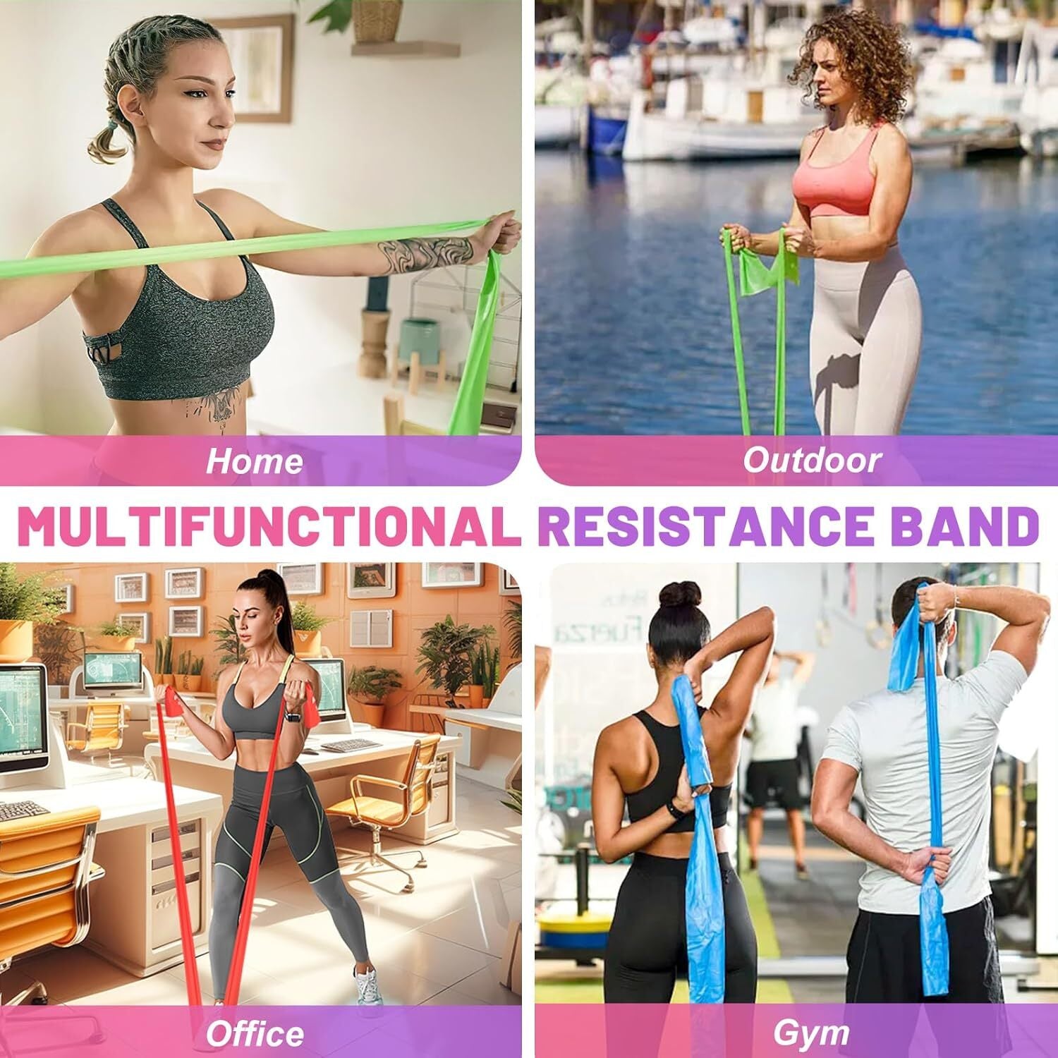 Resistance Bands 5 Pcs Exercise Bands Latex-Free Elastic Stretch Bands For