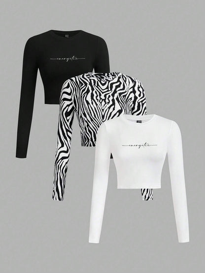 SHEIN Ezwear Multi-Pack Women Versatile Casual Simple Long Sleeve T-Shirt Valentine Day