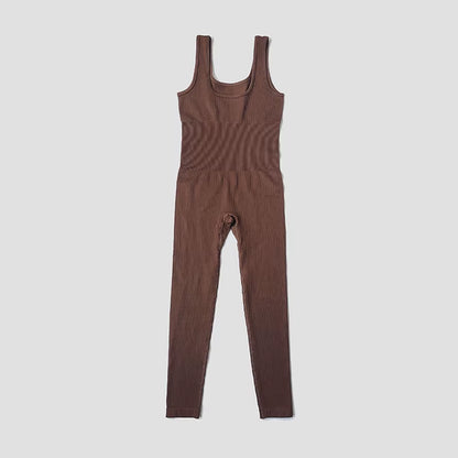 Women'S Tracksuit Yoga Set Seamless Jumpsuits Ribbed One Piece Fitness Rompers Sleeveless Sportswear Gym Set Workout Clothes