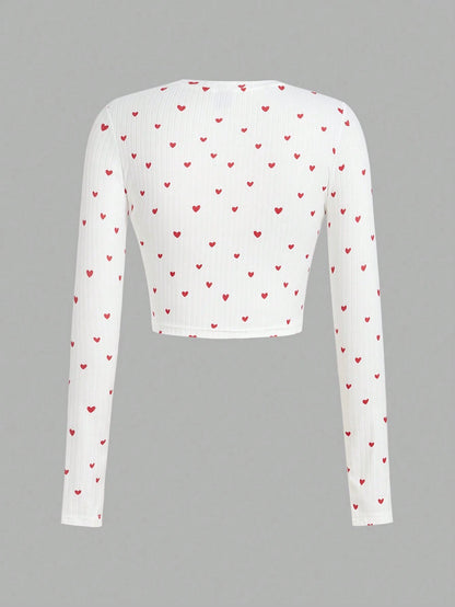 SHEIN Ezwear Multi-Pack Women Versatile Casual Simple Long Sleeve T-Shirt Valentine Day