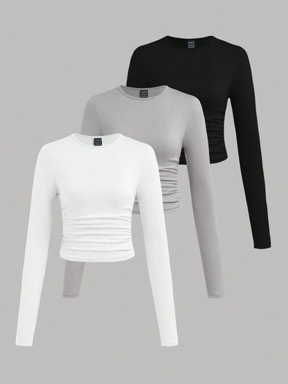 SHEIN Ezwear Multi-Pack Women Versatile Casual Simple Long Sleeve T-Shirt Valentine Day