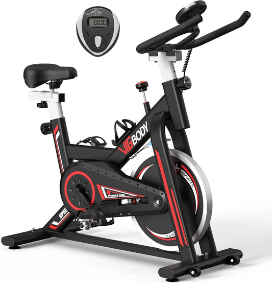 Stationary Exercise Bike Indoor Cycling Bike for Cardio Workout, with Comfortable Seat Cushion, LCD Monitor for Home Training Bike