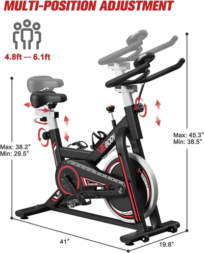 Stationary Exercise Bike Indoor Cycling Bike for Cardio Workout, with Comfortable Seat Cushion, LCD Monitor for Home Training Bike