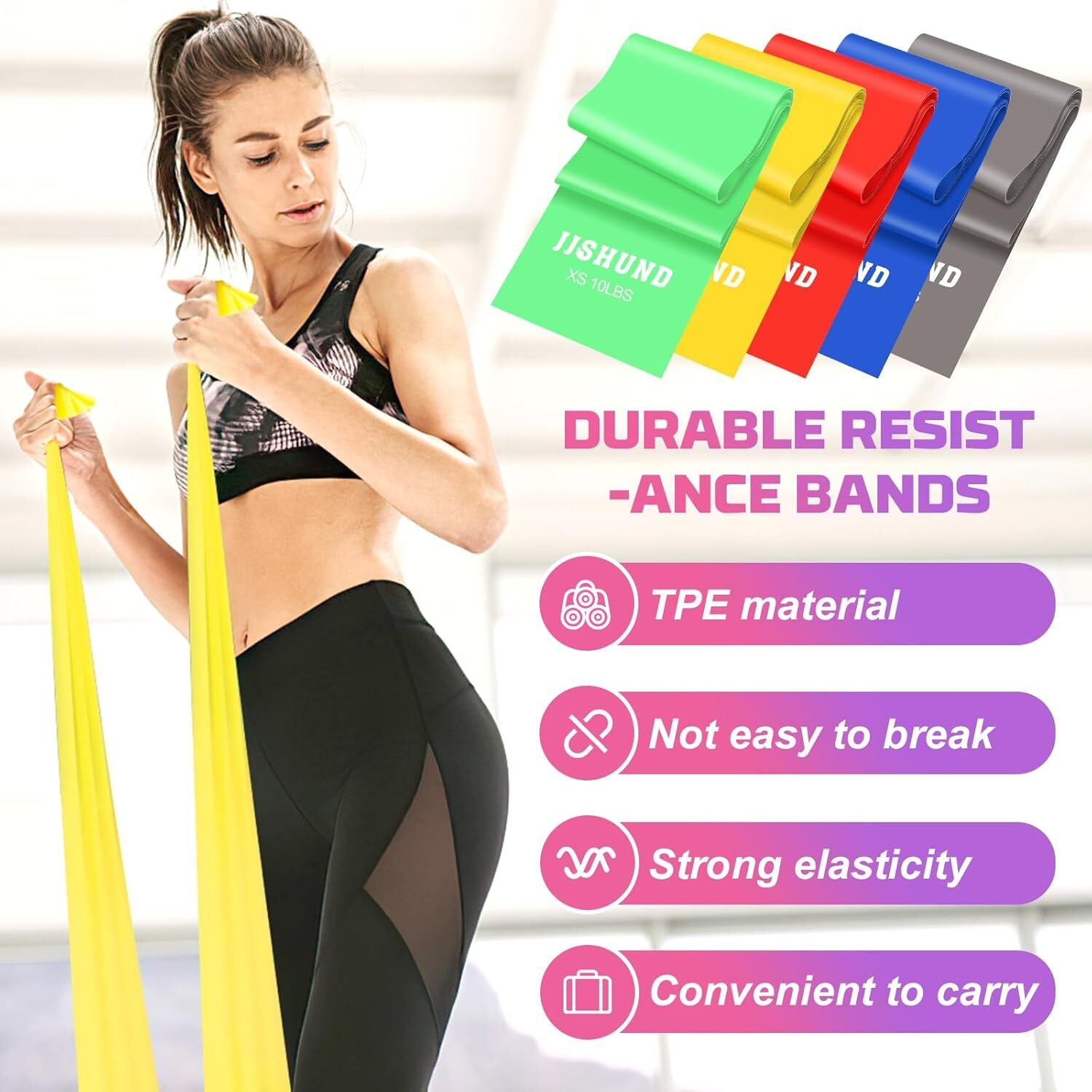 Resistance Bands 5 Pcs Exercise Bands Latex-Free Elastic Stretch Bands For