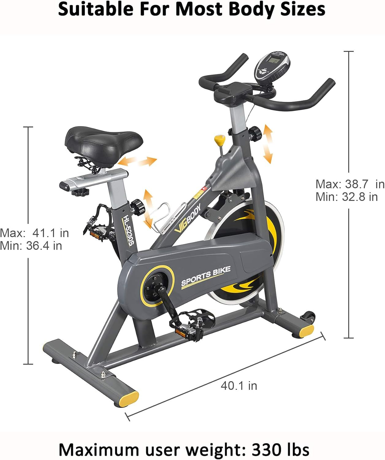 Exercise Bikes Stationary Bike with Adjustable Magnetic Resistance Belt Drive Bicycle with Comfortable Seat Cushion
