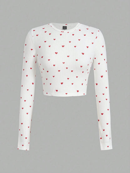 SHEIN Ezwear Multi-Pack Women Versatile Casual Simple Long Sleeve T-Shirt Valentine Day