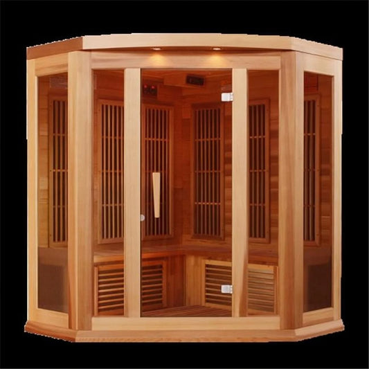 3 Person FAR IR Carbon Corner Sauna-Color:Red Cedar