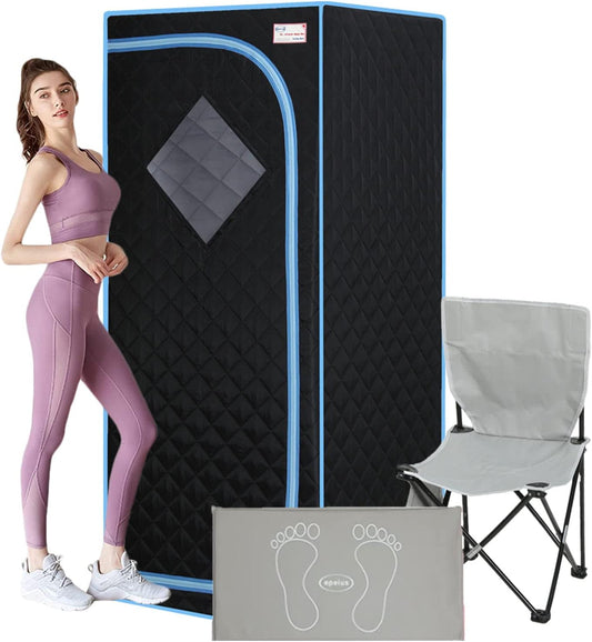 Portable Infrared Sauna for Home Full Size Black Infrared Sauna Tent for Spa with Heating Foot Pad and Portable Chair(Infrared,Black)