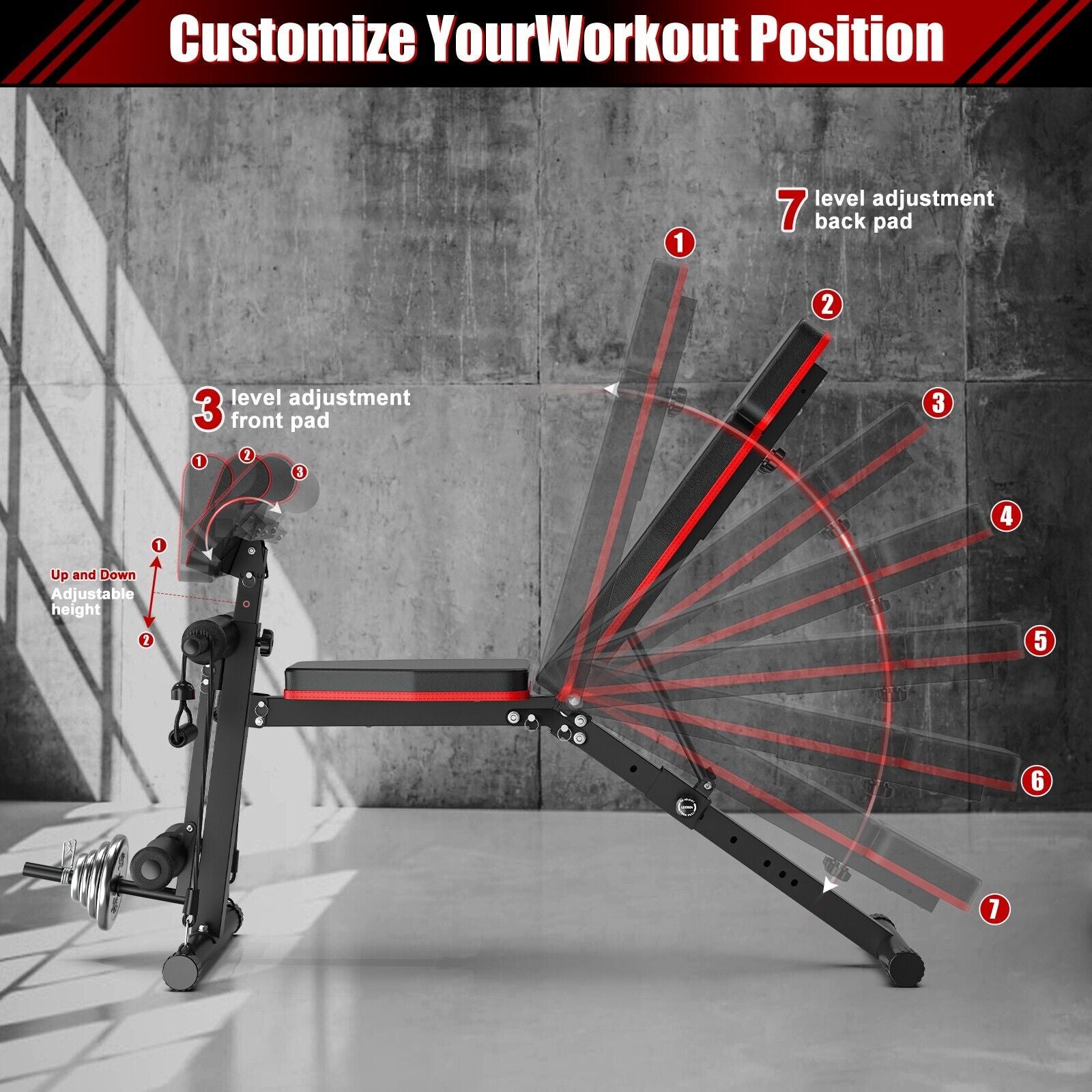 Weight Bench Adjustable Foldable Strength Training Full Body Workout Incline Gym